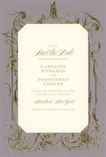Lavender and Gold Scroll Frame Die-cut Frame Invitations